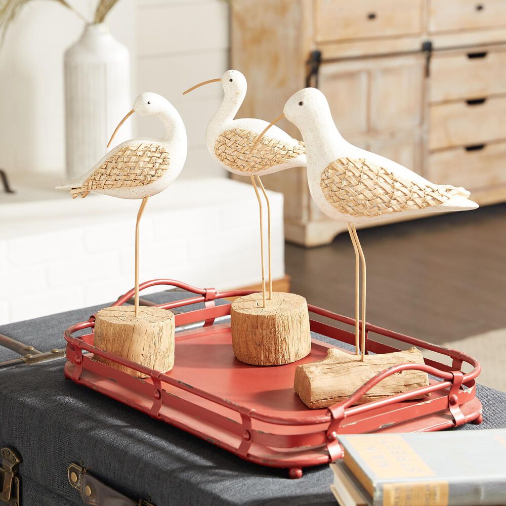 Maple and Jade 3-Piece Bird Decorative Sculpture Set in White and Tan, , large