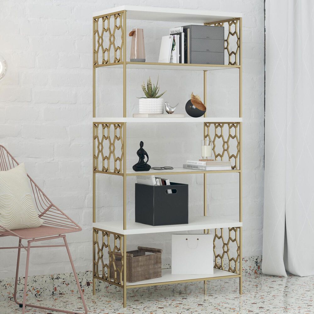 DHP Ella 5-Shelf Bookcase in White, , large