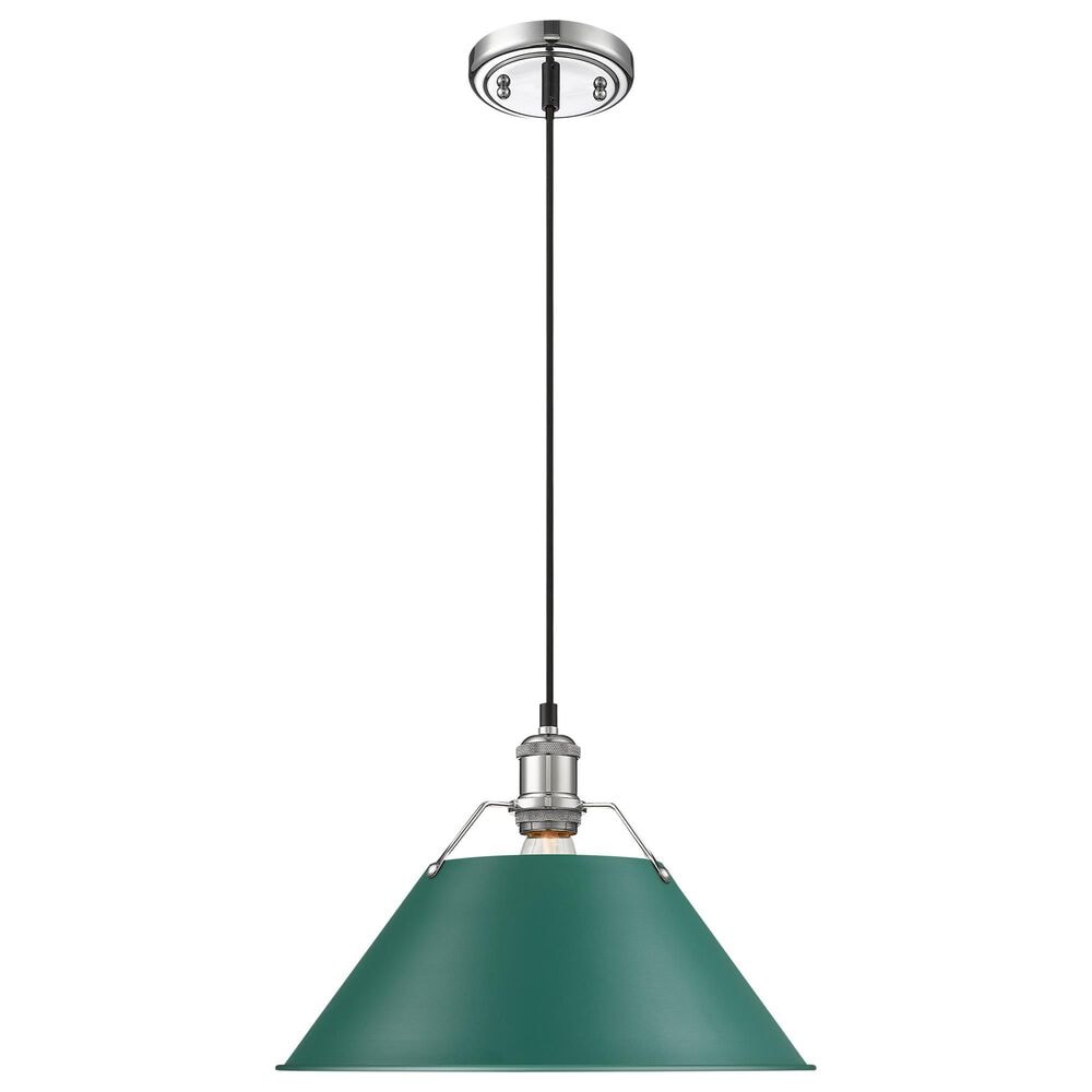 Golden Lighting Orwell 1-Light Wide Large Pendant with Pine Green Shade in Chrome, , large