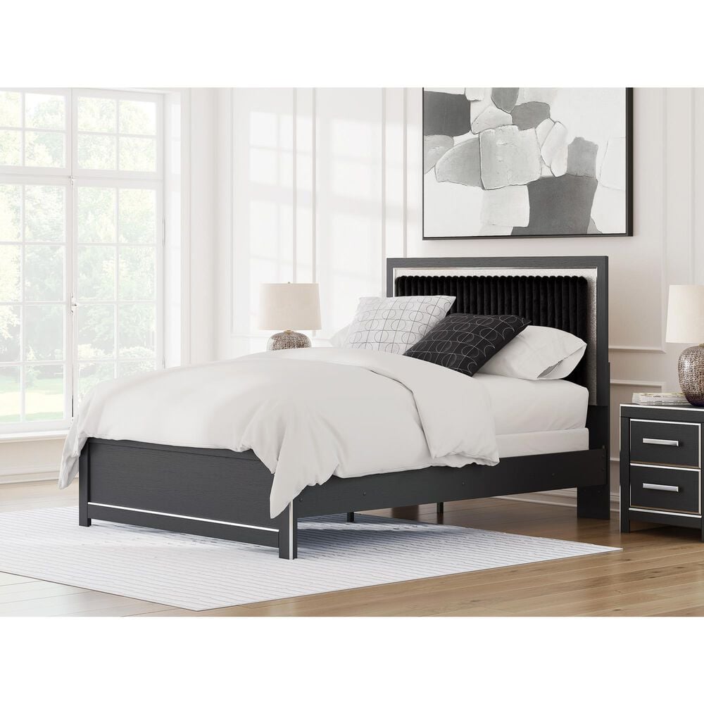 Ashley Zuraleus Queen Upholstered Panel Bed with Two Nightstands in Matte Black, , large