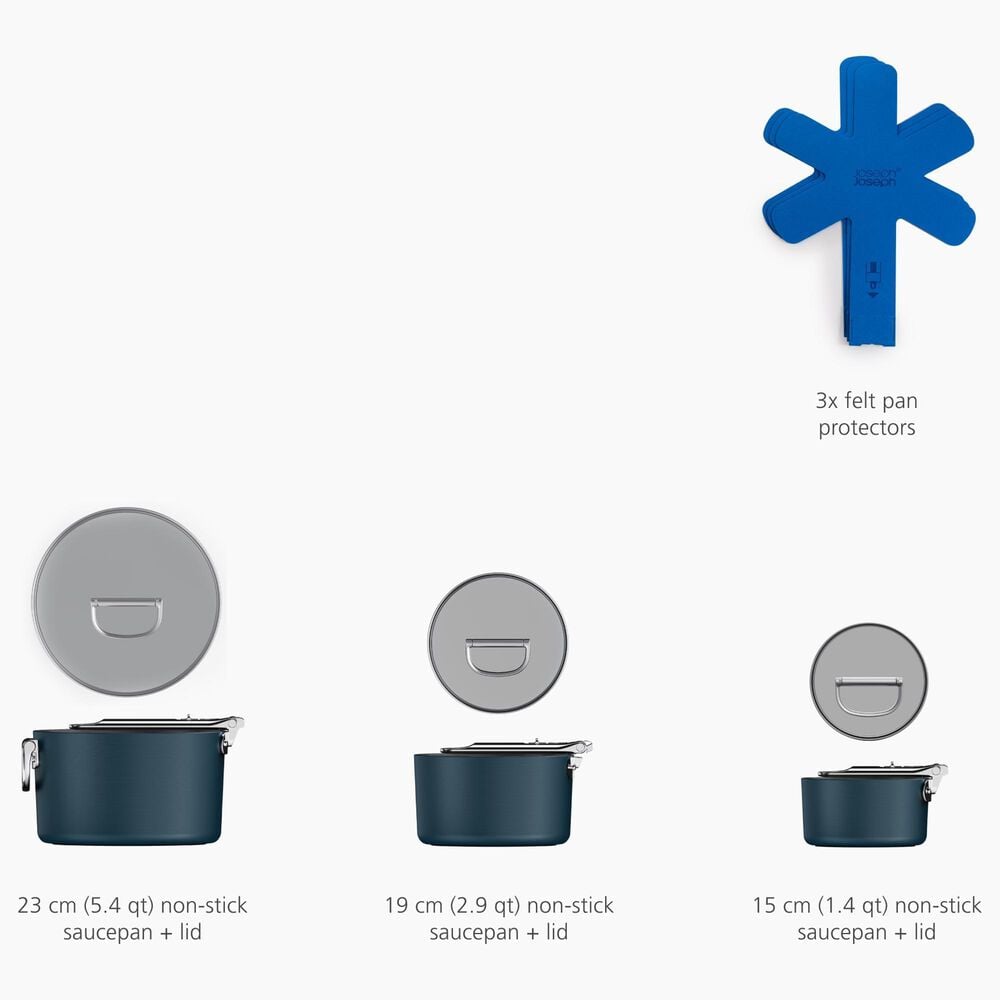 Joseph Joseph Space 6-Piece Non-Stick Ceramic Saucepan Set with Folding Handles in Midnight Blue, , large
