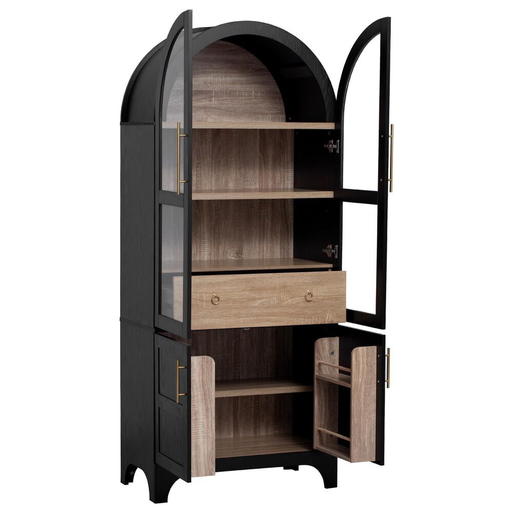 HOMLUX HOMLUX 71" Tall Arched Kitchen Pantry Cabinet with Door Shelves, Farmhouse Kitchen Storage Cabinet with Open &amp; Adjustable Shelves, Hidden Drawer &amp; Glass Door, Cupboard for Kitchen, Dining Room, Black, , large