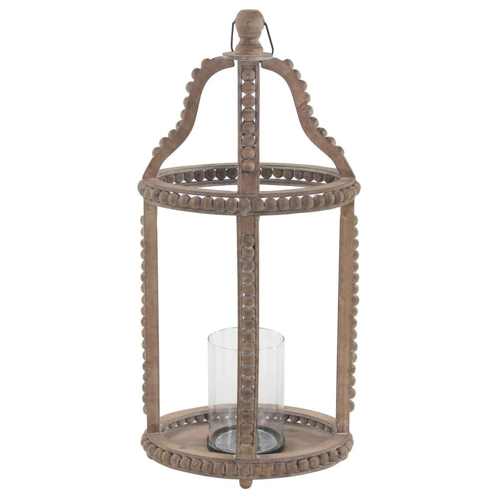 Maple and Jade Beaded Decorative Indoor/Outdoor Candle Lantern in Washed Brown and Clear, , large