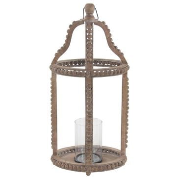 Maple and Jade Beaded Decorative Indoor/Outdoor Candle Lantern in Washed Brown and Clear, , large