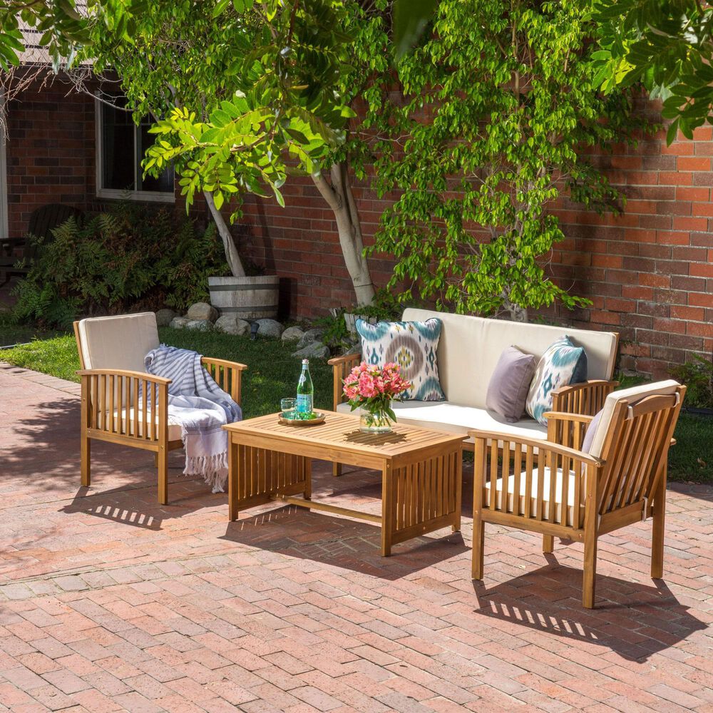 Hearth and Haven 4-Piece Outdoor Chat Set with Grey Frame in Cream, , large