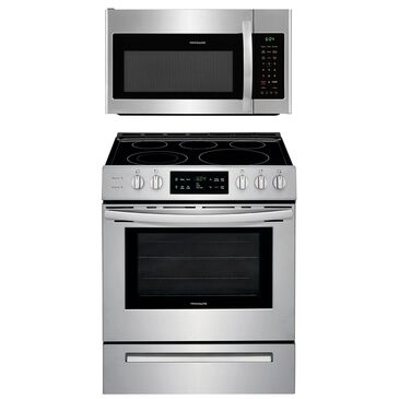 Frigidaire 30" Front Control Freestanding Electric Range and 1.8 Cu. Ft. Over The Range Microwave Oven Kitchen Pair  in Stainless Steel, , large
