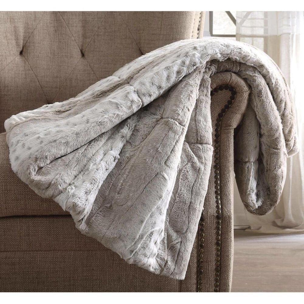 Pem America Snow Leopard Fur Filled Throw with Gift Box in Neutral, , large