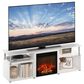 HOMLUX 63" TV Stand with Electric Fireplace in White Oak and Stainless Steel, , large