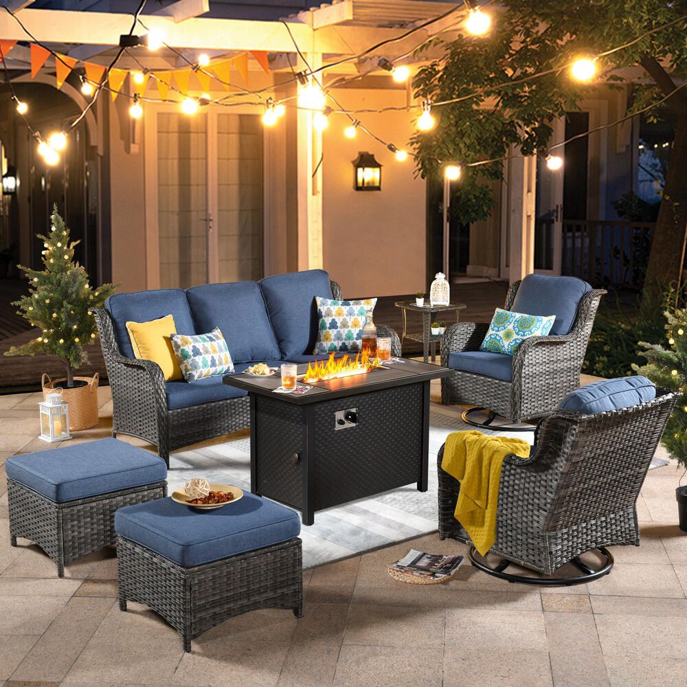 HOMLUX 7-Piece Patio Set in Denim Blue, , large