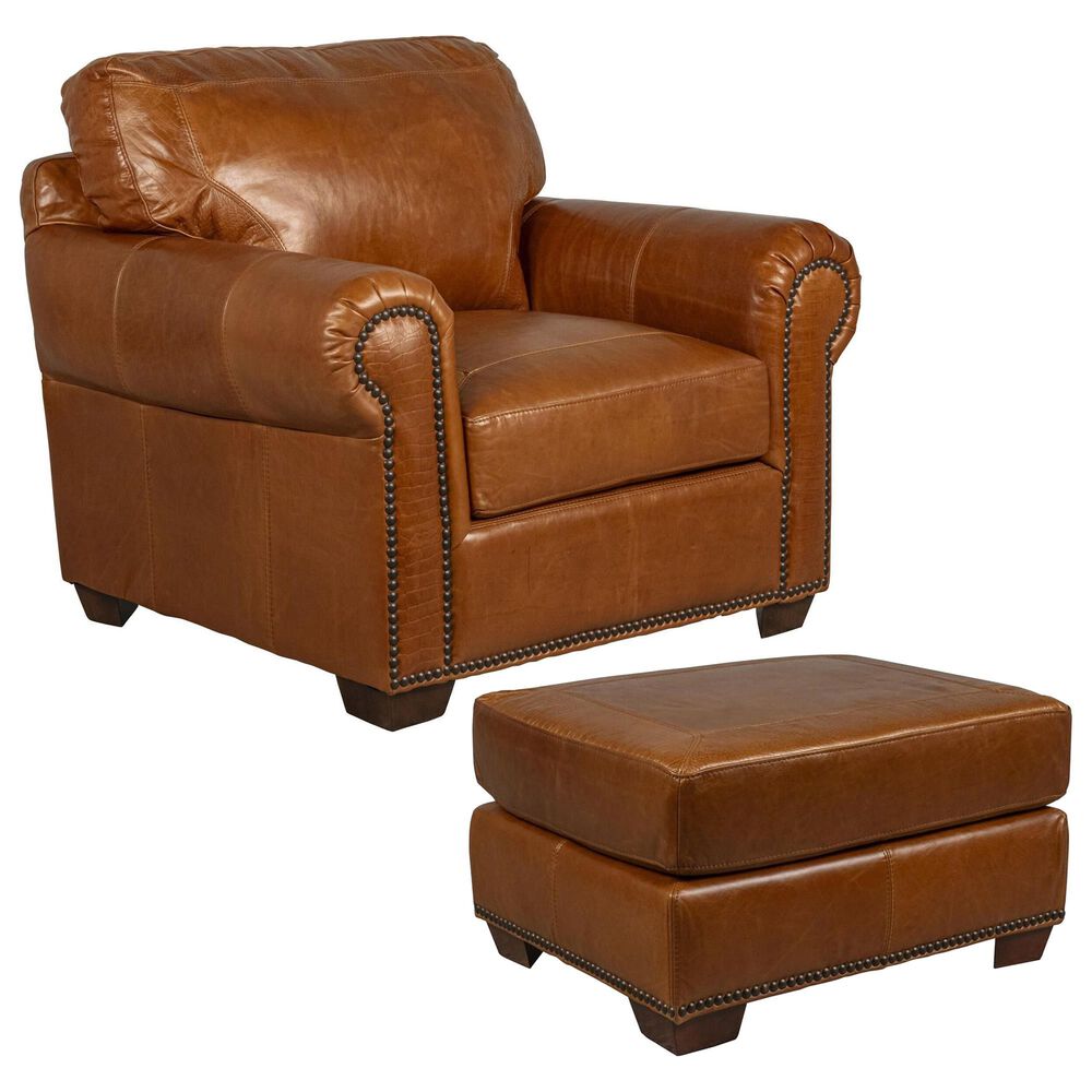 Marlowe Home Leather Chair and Ottoman Set in Saddle Glove, , large