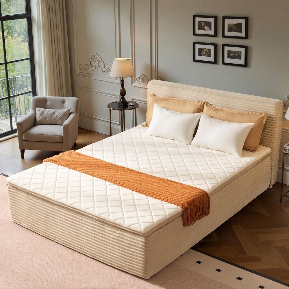 HOMLUX Plush Queen Mattress with Beige Headboard, , large
