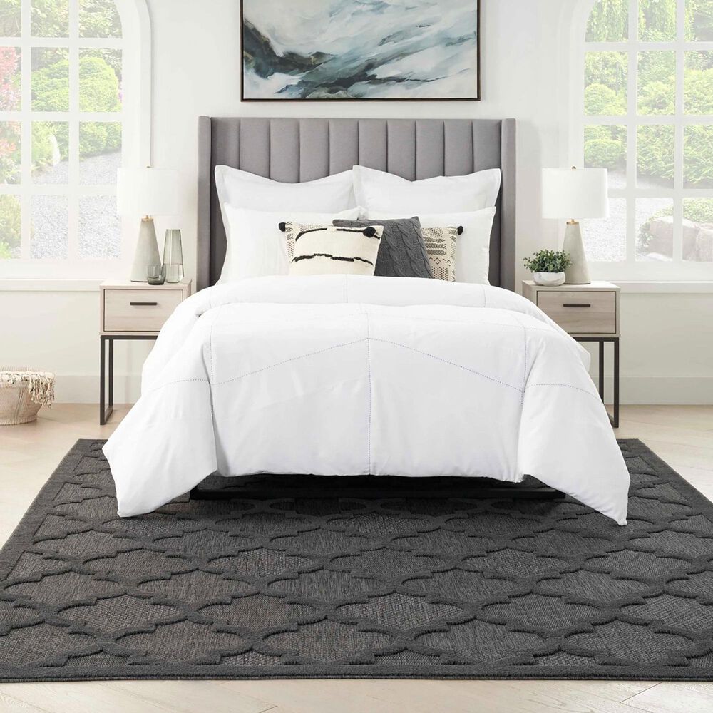 Nourison Easy Care 8&#39; x 10&#39; Charcoal and Black Indoor/Outdoor Area Rug, , large