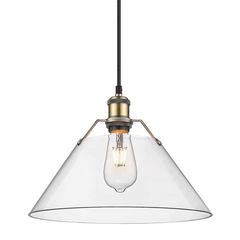 Golden Lighting Orwell 1-Light Wide Large Pendant with Clear Glass Shade in Aged Brass, , large