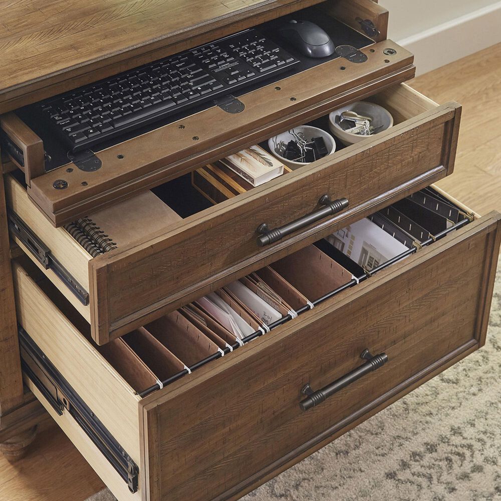 Riva Ridge Hensley 3-Piece Executive Desk with Door Bookcase and Combo File Set in Honey, , large