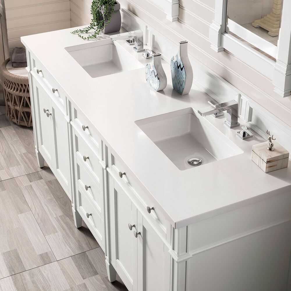 James Martin Vanities Brittany 72&quot; Double Bathroom Vanity in Bright White with 3 cm White Zeus Quartz Top and Rectangular Sinks, , large