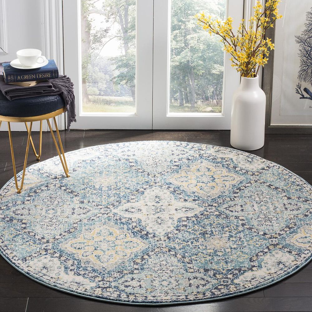 Safavieh Evoke EVK274C 5&#39;1&quot; Round Light Blue and Ivory Area Rug, , large