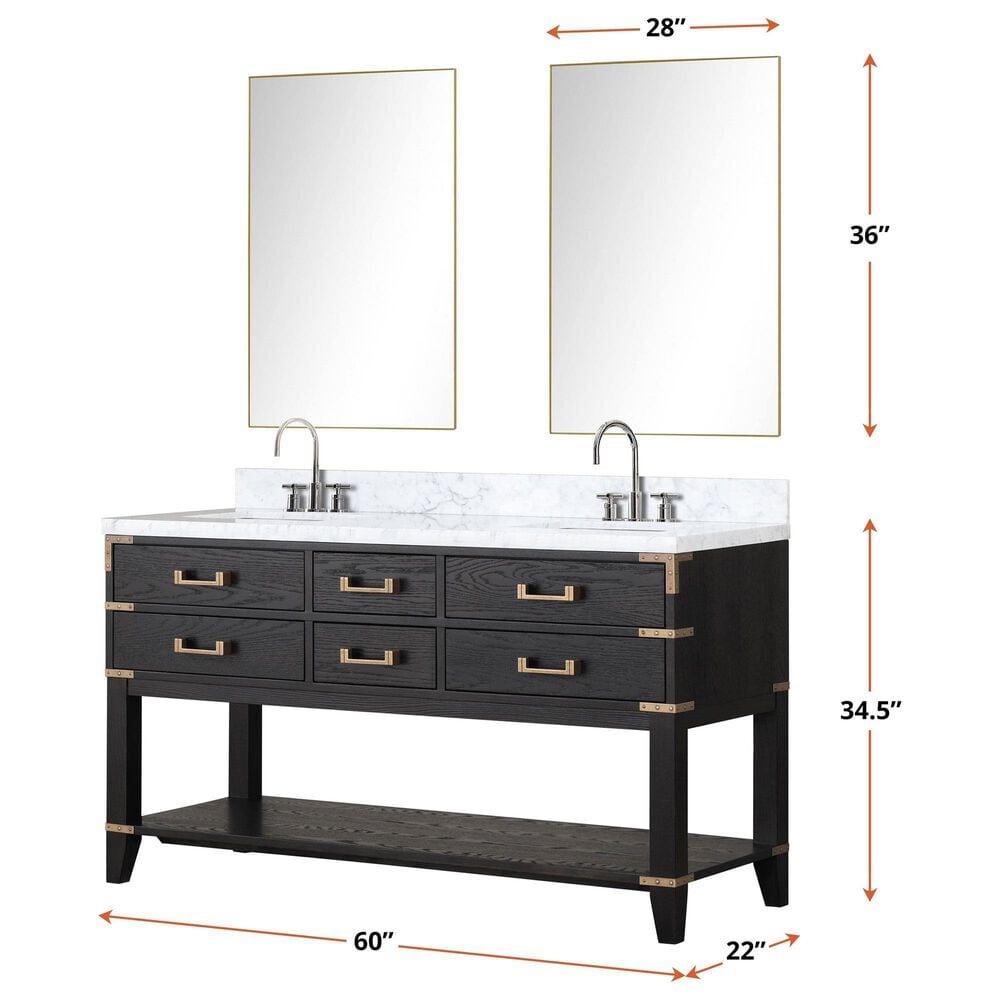 Lexora Home Norwalk 60&quot; Double Bathroom Vanity in Grey Oak with White Quartz Top and Rectangular Sinks, , large