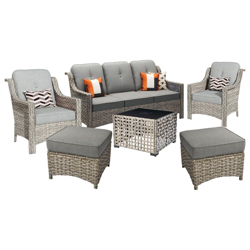 HOMLUX 6-Piece Patio Conversation Set with Coffee Table in Dark Grey, , large