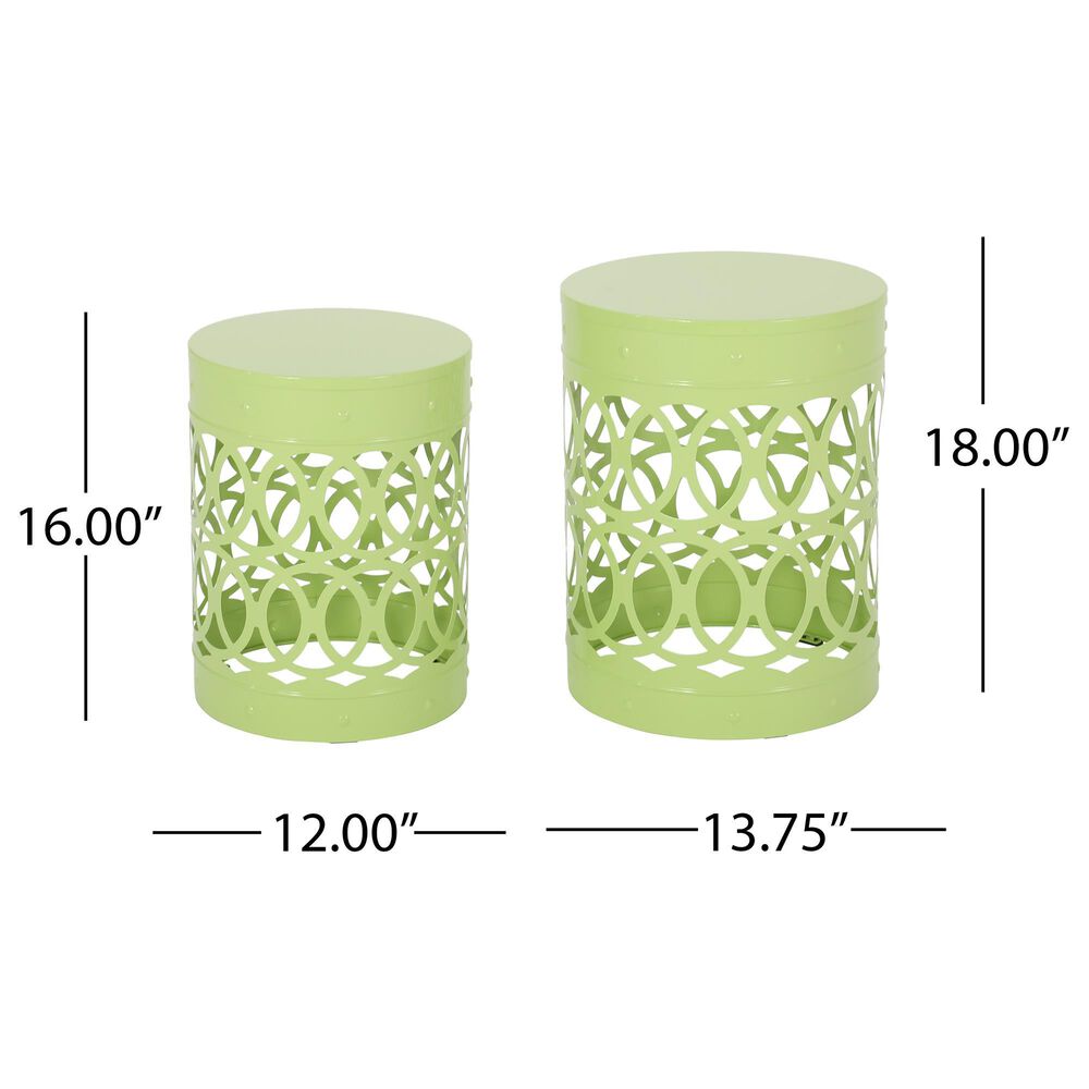Hearth and Haven Outdoor End Table with Overlapping Circle Design in Green (Set of 2), , large