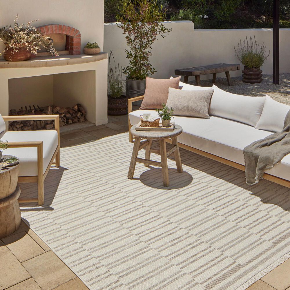 Amber Lewis x Loloi Malibu MAB-03 5&#39;1&quot; x 7&#39;7&quot; Ivory and Dove Indoor/Outdoor Area Rug, , large