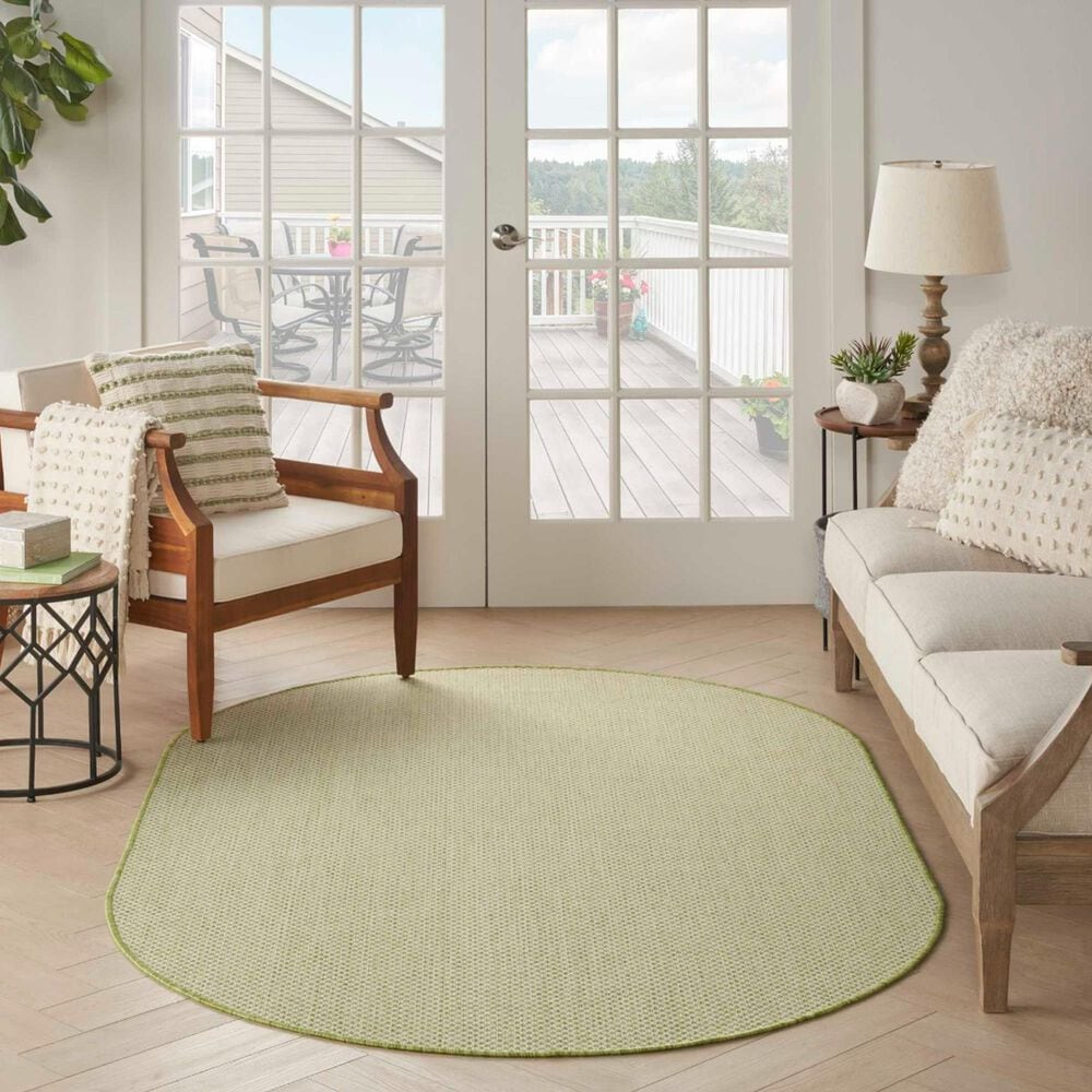 Nourison Courtyard Ivory and Green 5&#39; x 8&#39; Oval Indoor/Outdoor Area Rug, , large