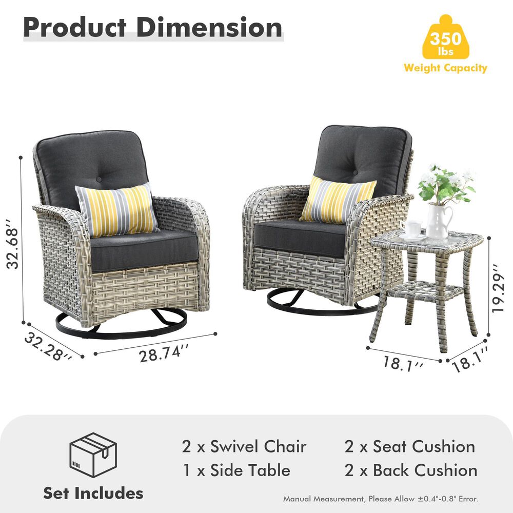 HOMLUX 3-Piece Patio Conversation Set in Black, , large