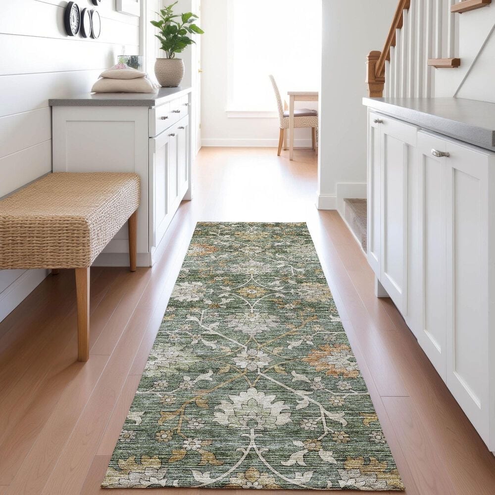 Dalyn Rug Company Silk Road Basil, Green, Beige, Copper, Gold and Gray 2&#39;3&quot; x 7&#39;6&quot; Runner, , large