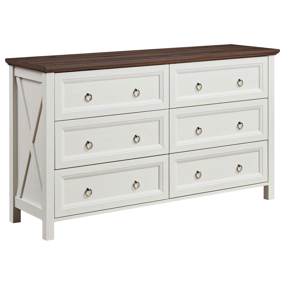 Hearth and Haven 6-Drawer Dresser in White and Walnut, , large