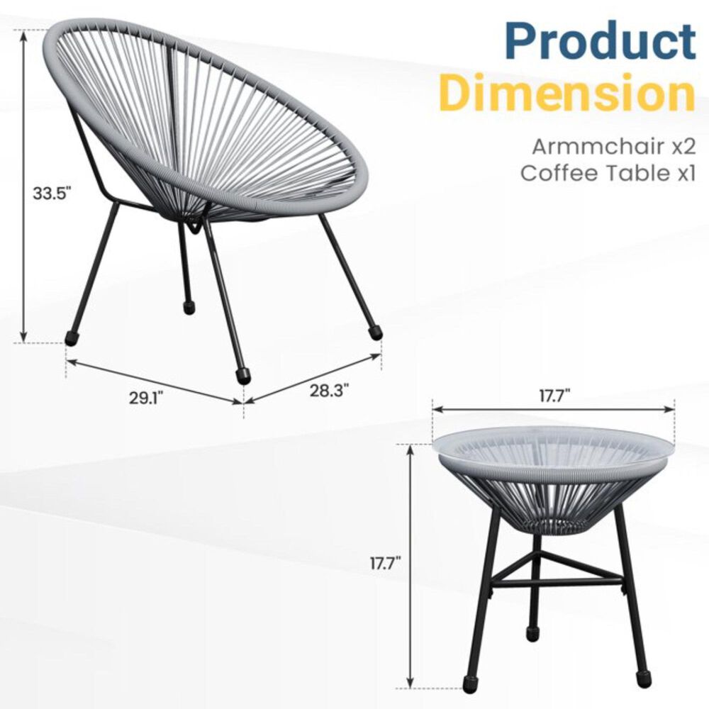 Hearth and Haven Acapulco 3-Piece Outdoor Bistro Set in Gray, , large