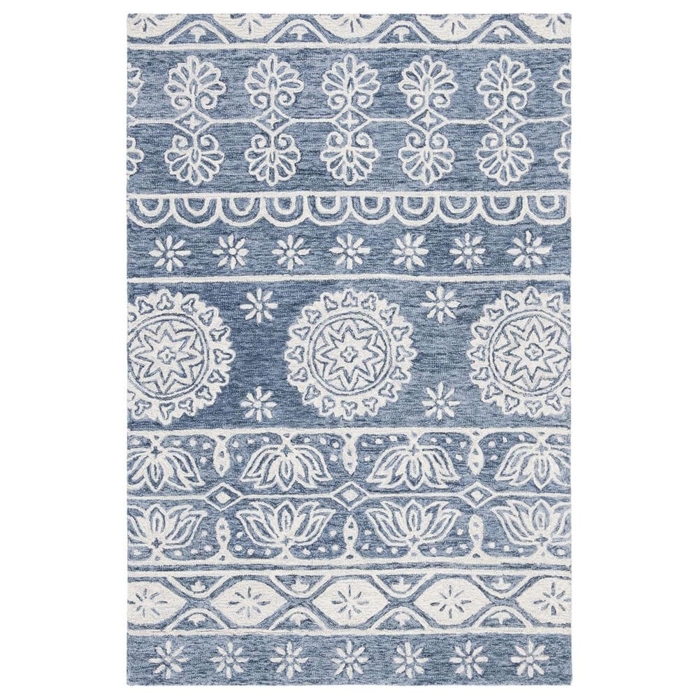 Safavieh Micro-Loop MLP607M 4" x 6" Blue and Ivory Area Rug, , large