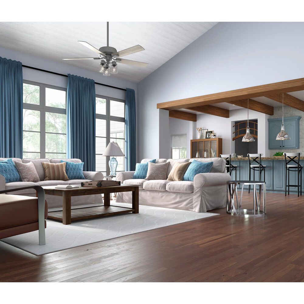 Hunter Hartland 52&quot; Clear Seeded Ceiling Fan with LED Lights in Matte Silver, , large