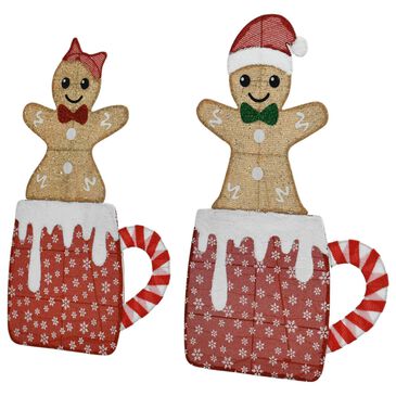 HOMLUX 2-Piece Gingerbread Man Gift Box with LED Lights in Champagne, , large