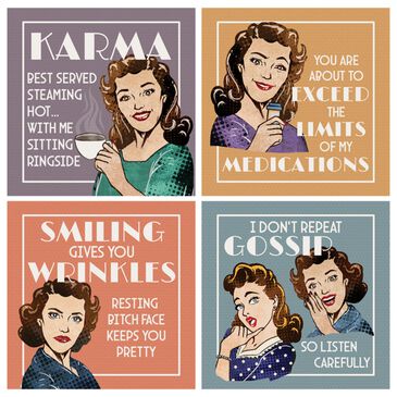 Carson Gifts Funny Ladies Square House Coasters in Multicolor (Set of 4), , large
