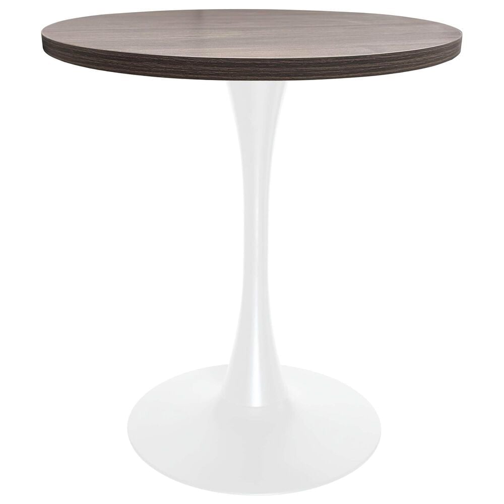 Leisuremod LeisureMod Bristol Dining table, White Base with 27 Round Dark Walnut MDF top, , large