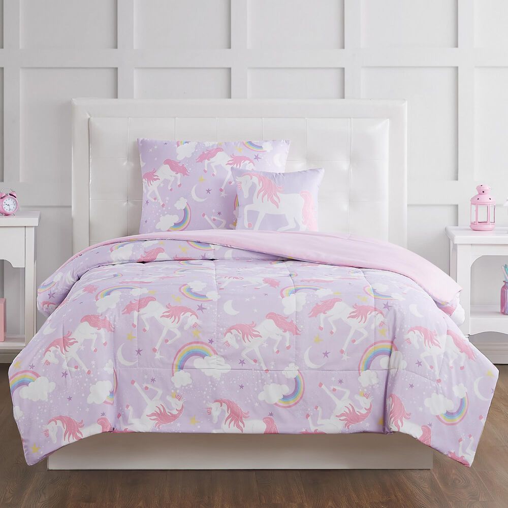 Pem America My World Rainbow Unicorn 4-Piece Full Comforter Set in Purple and Pink, , large