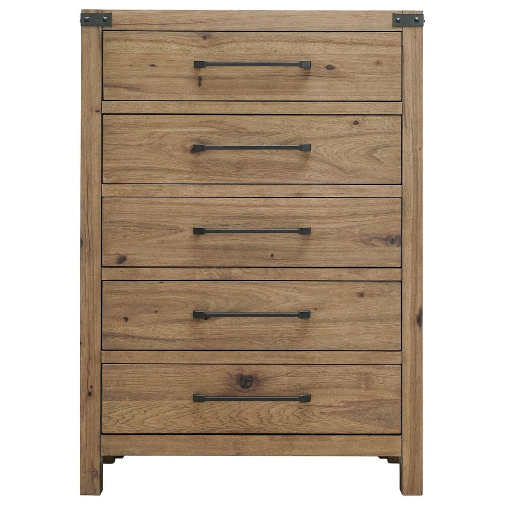 Millenium Ridgester King Panel Bed with Dresser, Chest and Two Nightstands in Light Brown with USB Ports, , large
