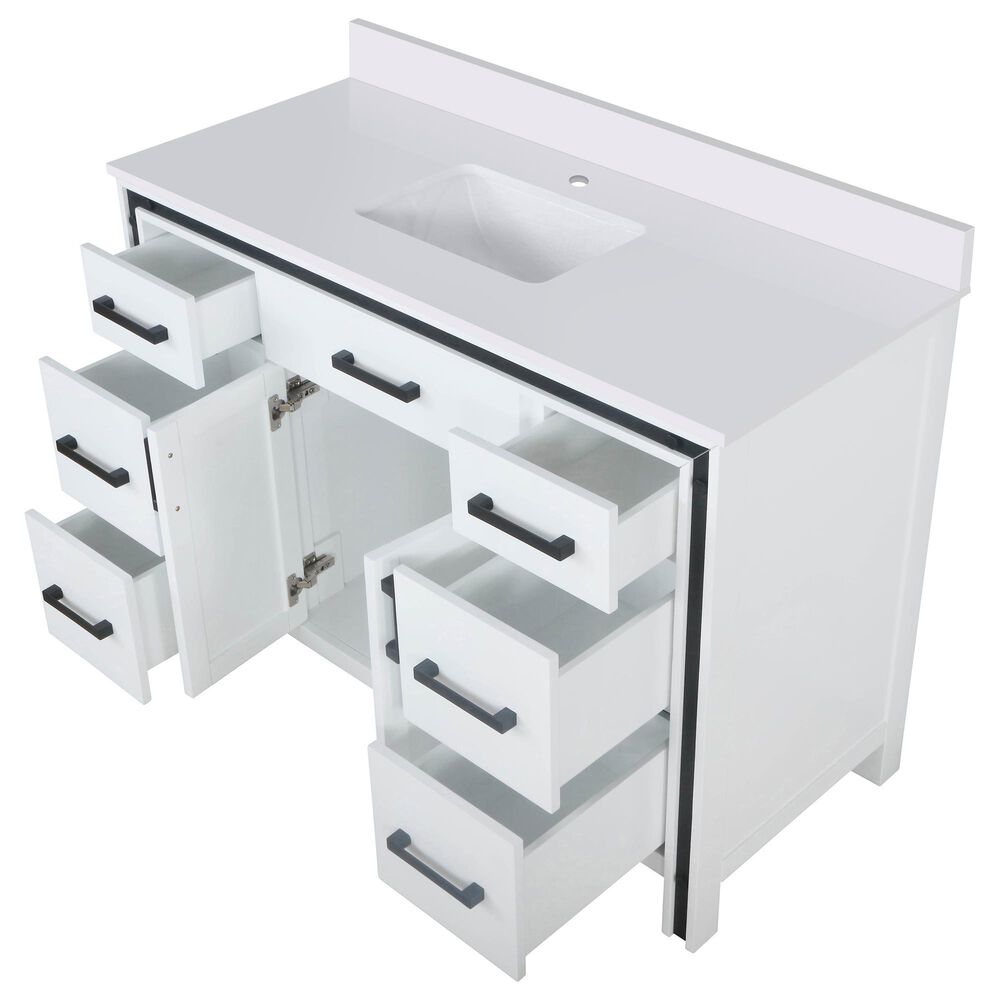 Lexora Home Ziva 48&quot; Single Bathroom Vanity in White with 2 cm White Quartz Top and Rectangular Sink, , large