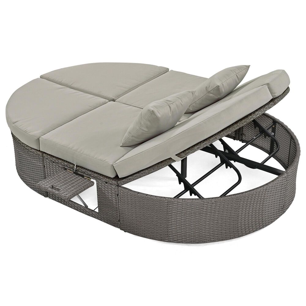 HOMLUX 2-Person Outdoor Daybed with Adjustable Backrests and Foldable Cup Trays in Gray, , large