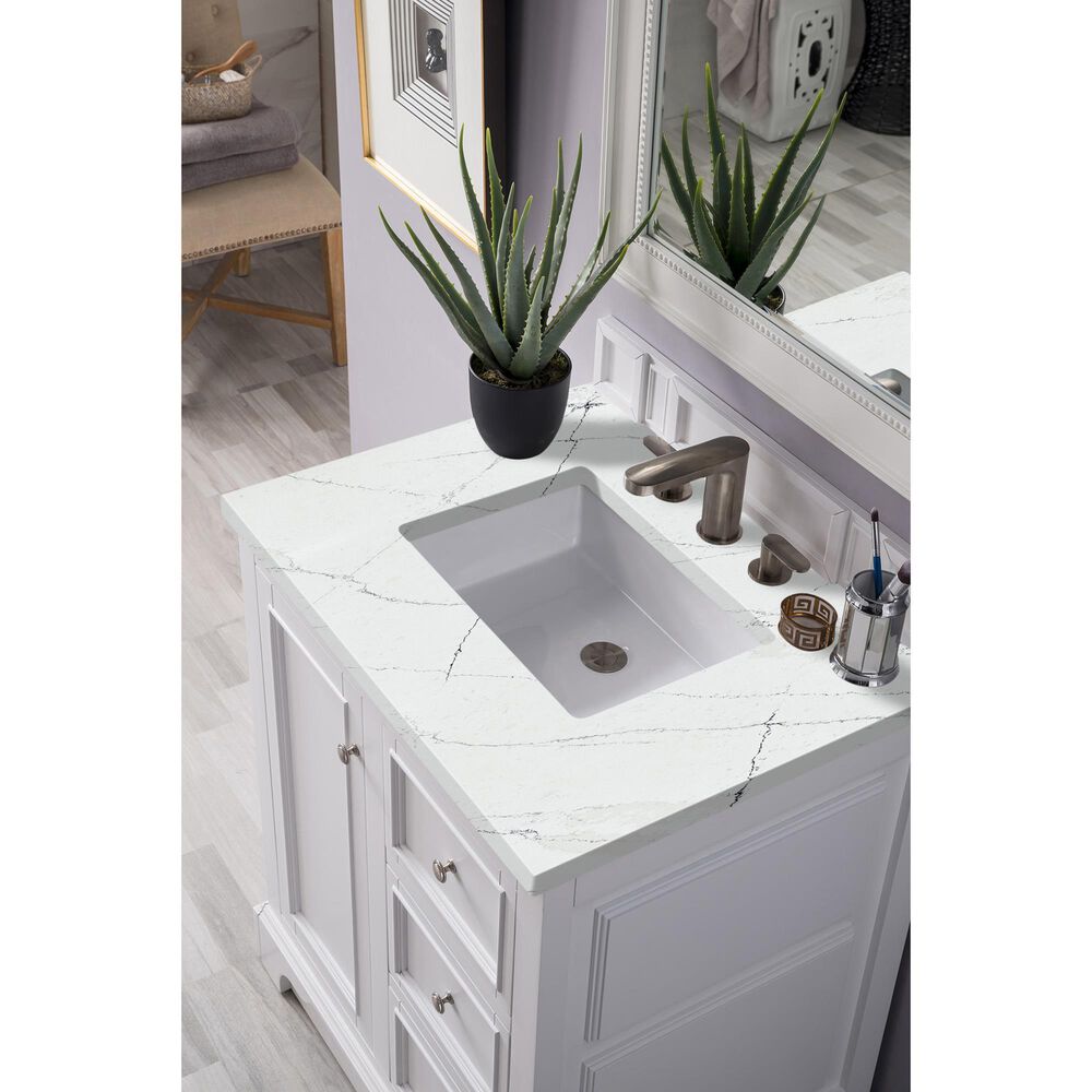 James Martin Vanities De Soto 30&quot; Single Bathroom Vanity in Bright White with 3 cm Ethereal Noctis Quartz Top and Rectangular Sink, , large