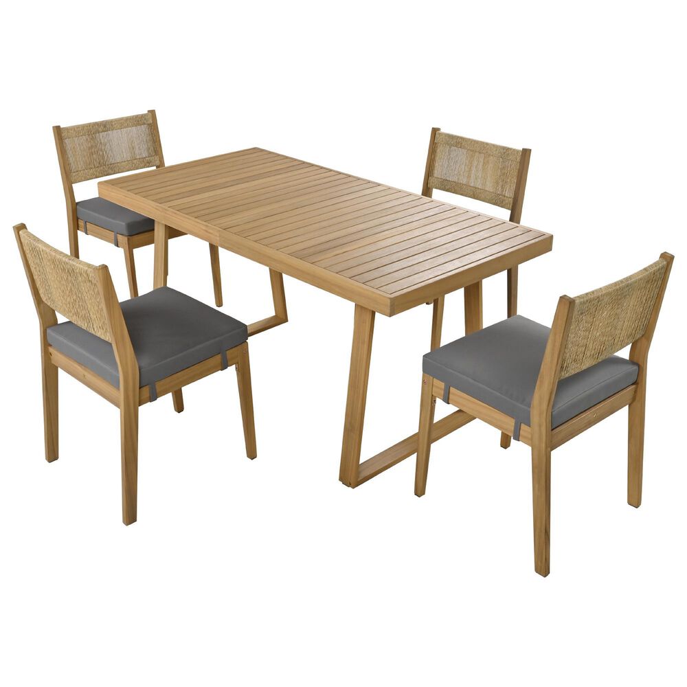 Hearth and Haven 5-Piece Outdoor Wooden Dining Set with U-Leg Table and Cushioned Chairs in Gray, , large