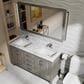 Lexora Home Jacques 60" Double Bathroom Vanity in Distressed Grey with 2 cm White Carrara Marble Top and Rectangular Sinks, , large