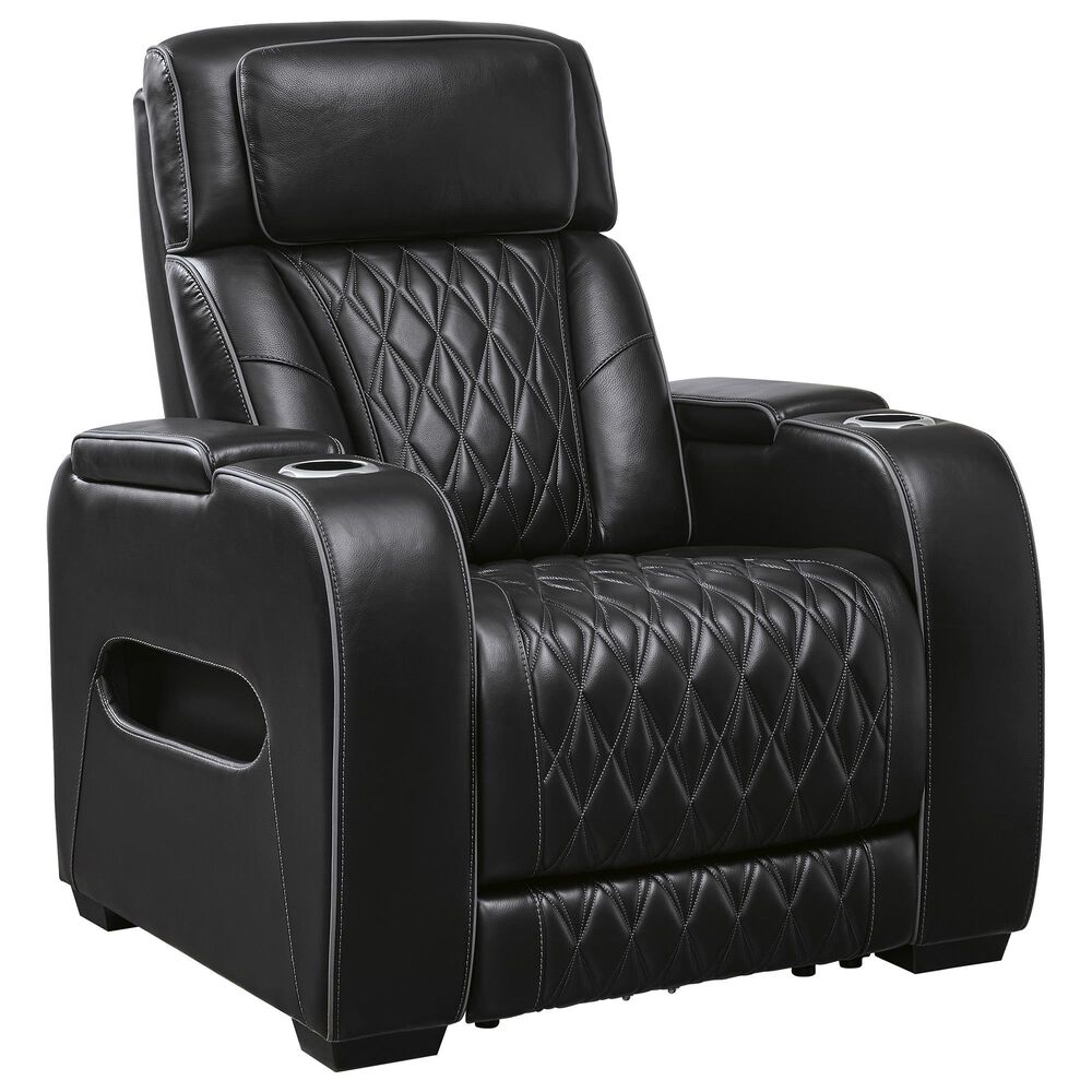 Ashley Boyington Leather Power Recliner in Black, , large