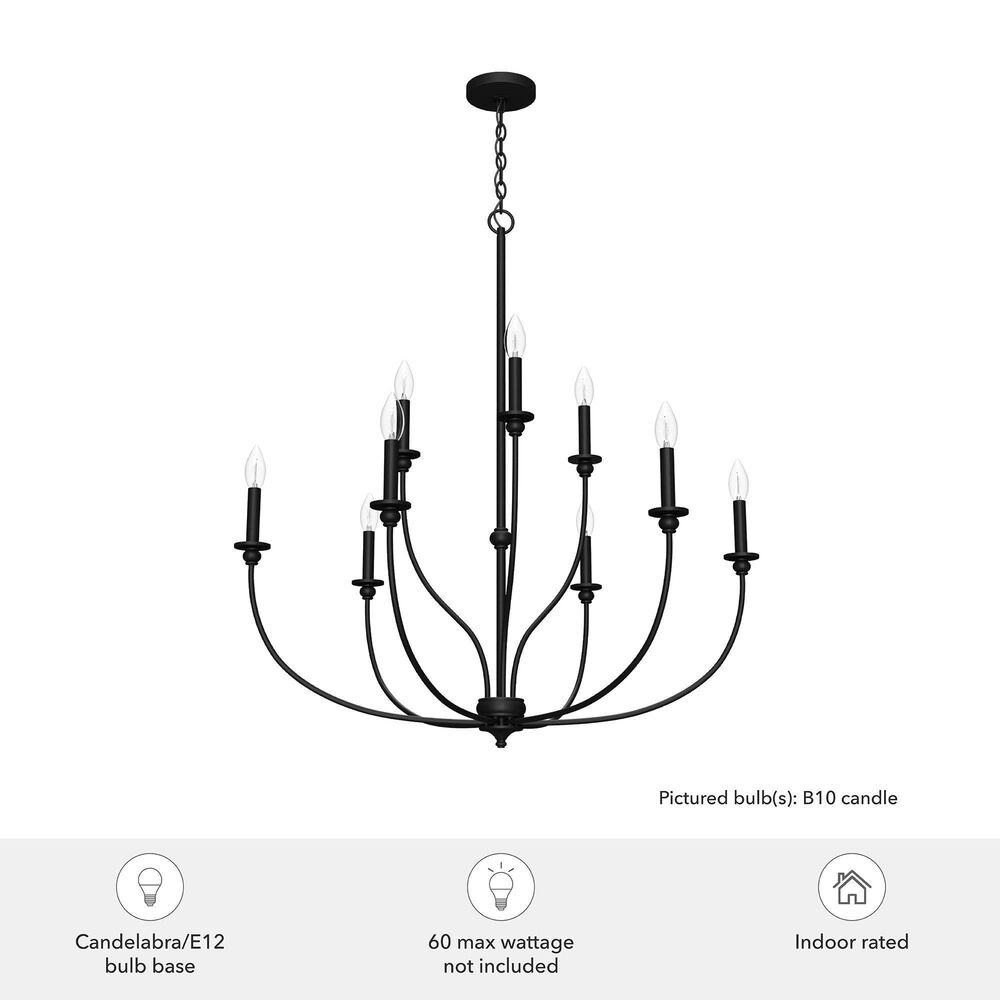 Hunter Southcrest 9-Light Chandelier in Flat Matte Black, , large