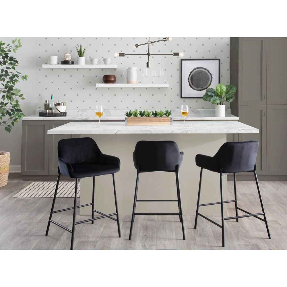 LumiSource Daniella Counter Stool with Black Velvet Upholstery in Black (Set of 2), , large