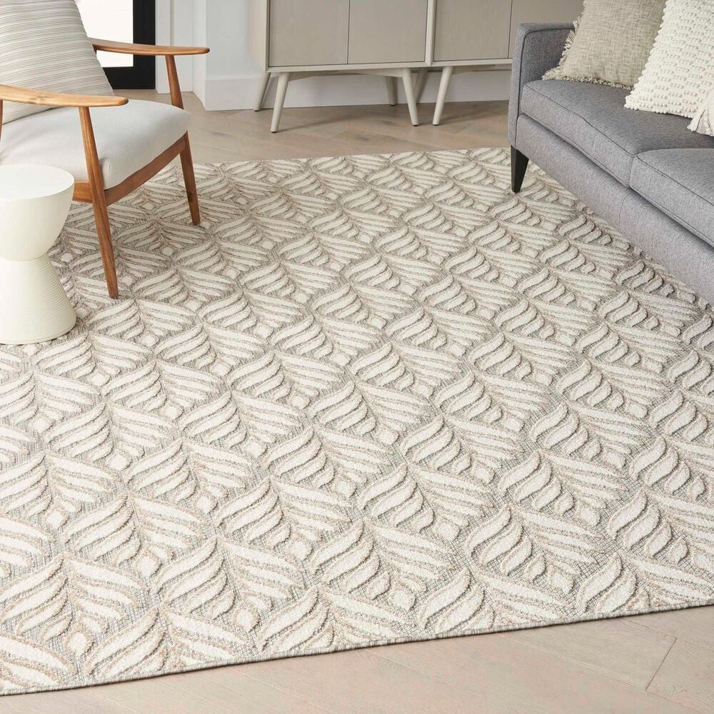 Nourison Aloha Floral 7&#39; x 10&#39; Ivory and Grey Indoor/Outdoor Area Rug, , large