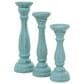 Maple and Jade Turned Pillar Decorative Candle Holder in Distressed Blue and Brown (Set of 3), , large