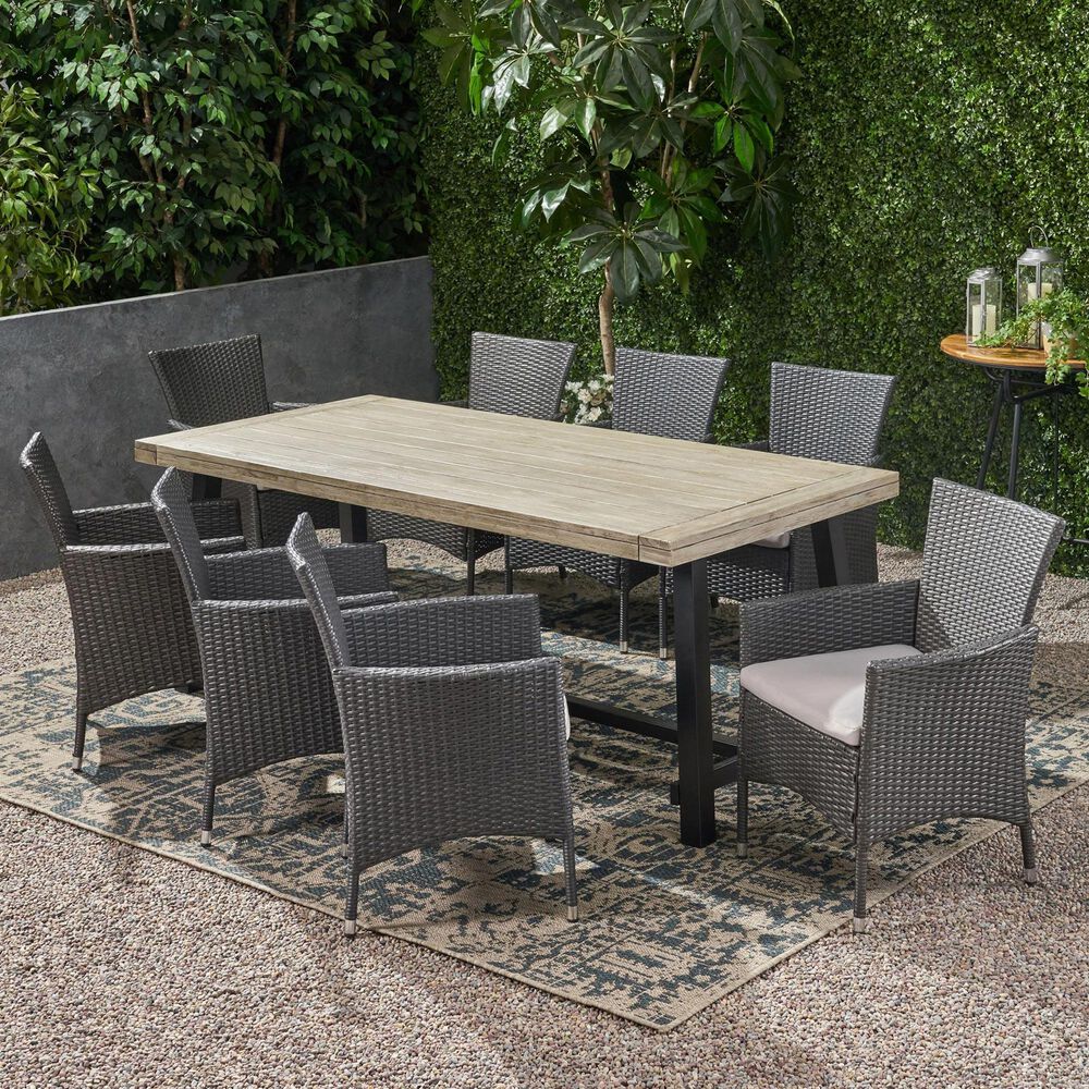 Noble House Flamingo 9-Piece Patio Dining Set in Black and Gray, , large