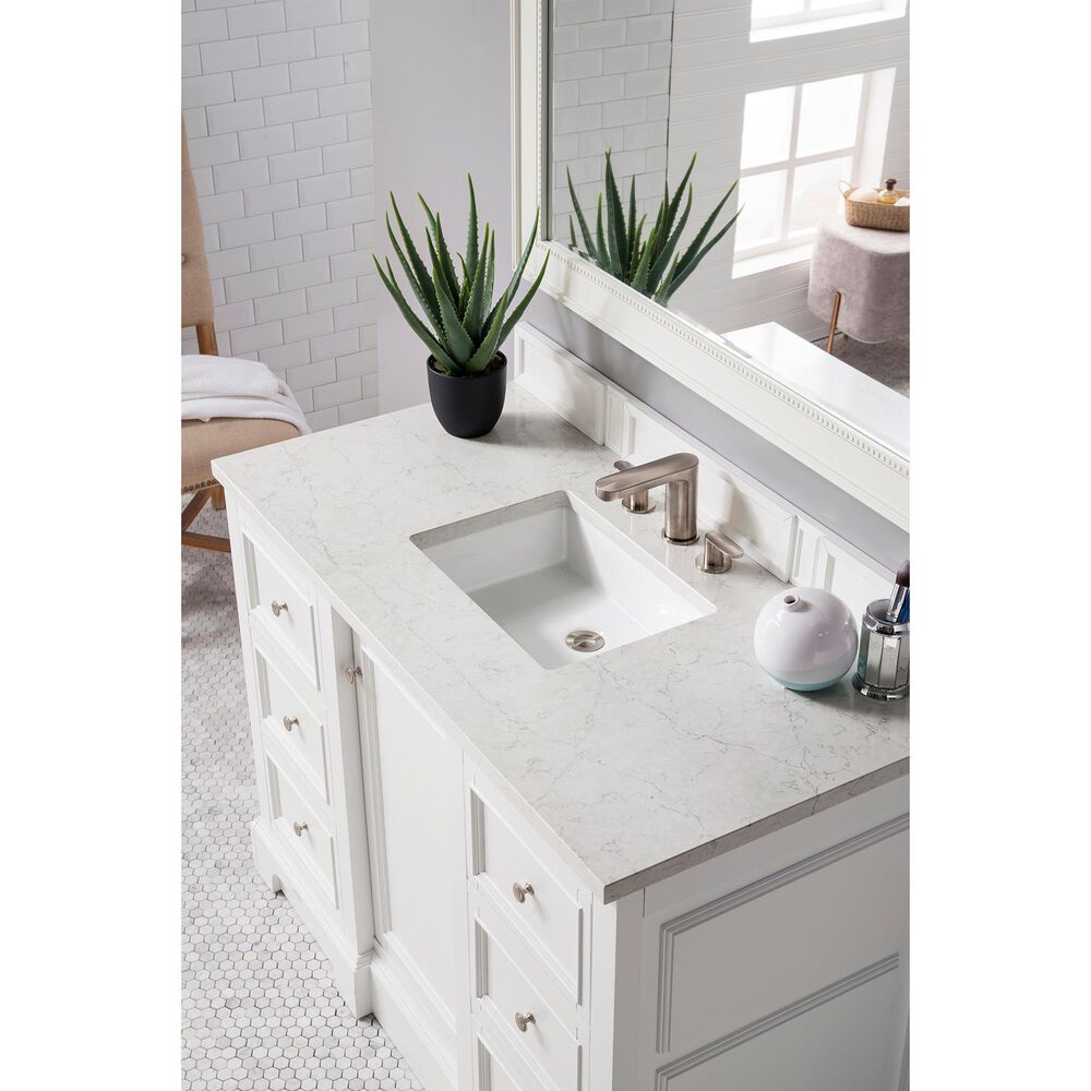 James Martin Vanities De Soto 48&quot; Single Bathroom Vanity in Bright White with 3 cm Eternal Jasmine Pearl Quartz Top and Rectangular Sink, , large