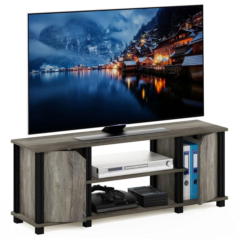 HOMLUX 43.8" TV Stand with 2-Door in French Oak and Black, , large