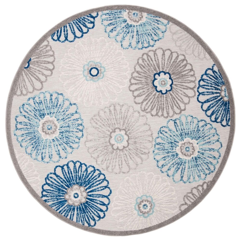 Safavieh Cabana CBN801F 8" Round Grey and Blue Indoor/Outdoor Area Performance Rug, , large